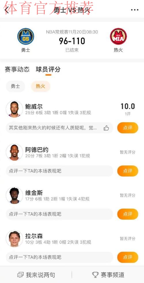 鲍威尔25+6波齐姆斯基20+8 热火主场击败勇士